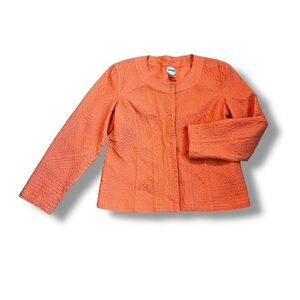 Chicos Quilted Jacket 100% Silk Large Vintage Snap Front Cropped Peach